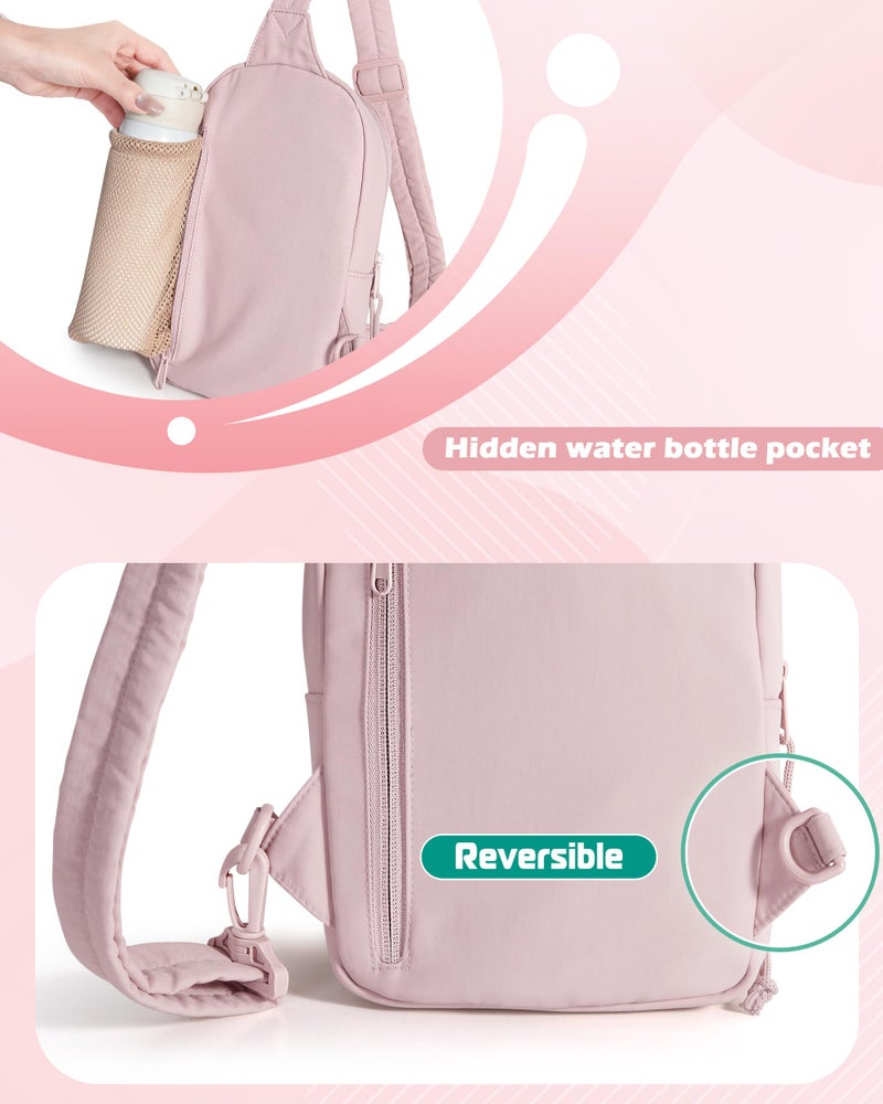 Smasrob Puffer Sling Bag for Women with RFID Blocking Pocket and Hidden Water Bottle Holder, Crossbody Bag for Women (Pink) - Image 5