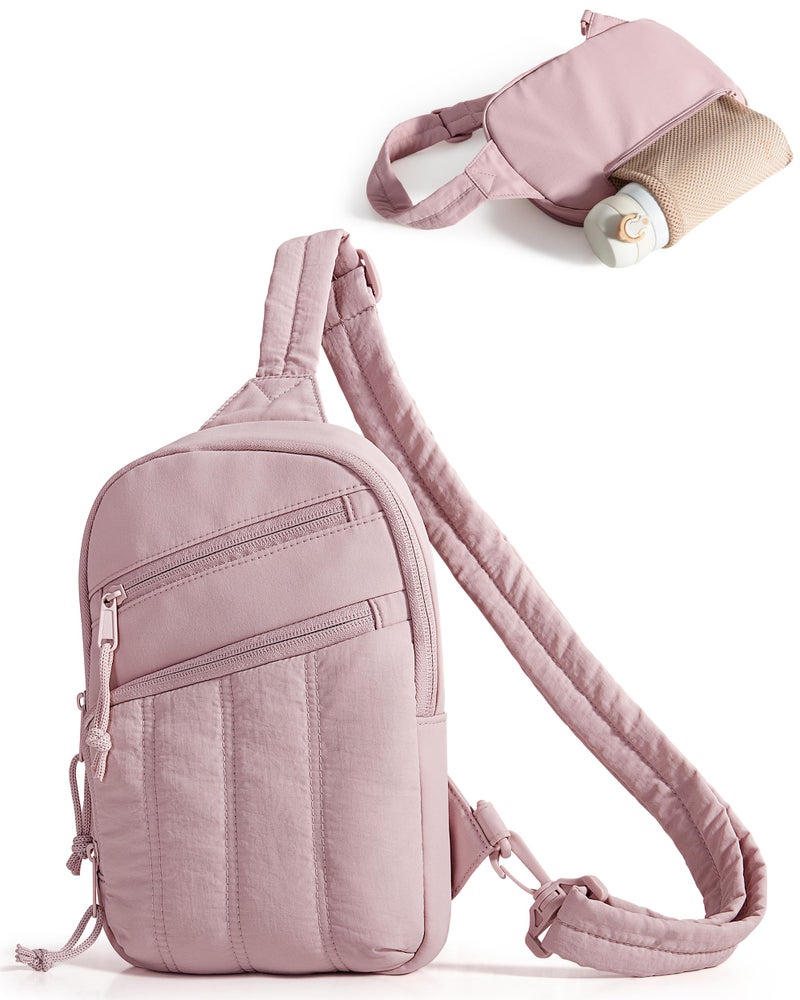 Smasrob Puffer Sling Bag for Women with RFID Blocking Pocket and Hidden Water Bottle Holder, Crossbody Bag for Women (Pink) - Image 1