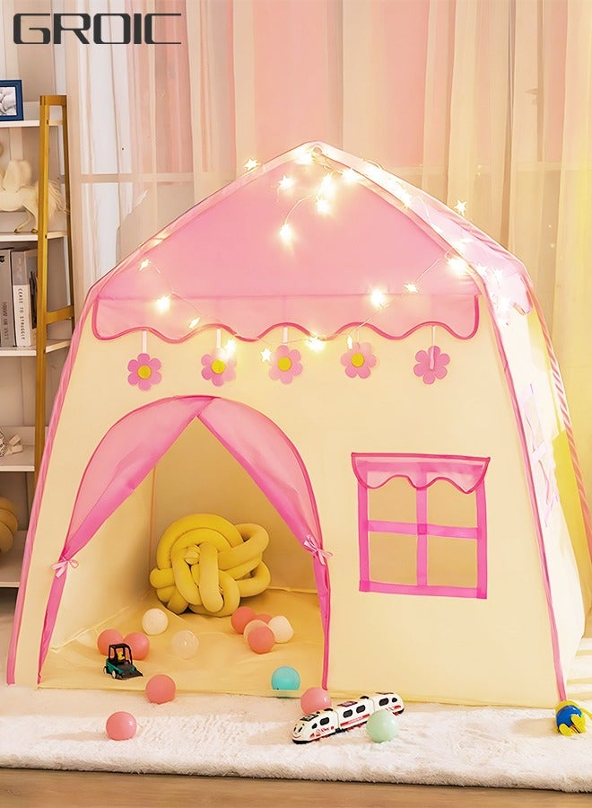 GROIC Kids Play Tent Playhouse with Star Lights, Large Fairy Playhouse with Star Lights Fairy Play House Indoor and Outdoor Toddler Tent, Easy Setup Gift for Children 51"x 39"x 51", Pink - Image 1