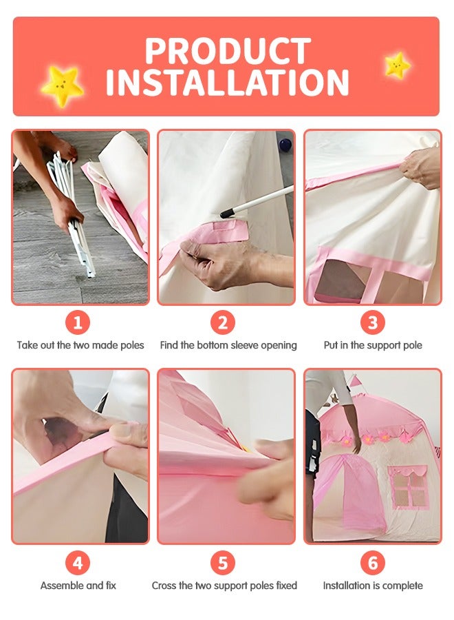 GROIC Kids Play Tent Playhouse with Star Lights, Large Fairy Playhouse with Star Lights Fairy Play House Indoor and Outdoor Toddler Tent, Easy Setup Gift for Children 51"x 39"x 51", Pink - Image 5