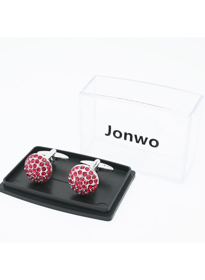 Jonwo Round Cufflinks For Men Women With Crystals In Gift Case Classic Silver Men'S Crystals Cufflinks Jewelry Set For Wedding Party Anniversary Business Events Tuxedo Dress (Red Crystals) - Image 4