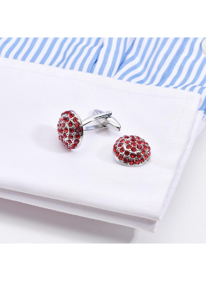 Jonwo Round Cufflinks For Men Women With Crystals In Gift Case Classic Silver Men'S Crystals Cufflinks Jewelry Set For Wedding Party Anniversary Business Events Tuxedo Dress (Red Crystals) - Image 3
