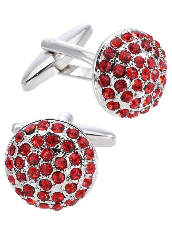 Jonwo Round Cufflinks For Men Women With Crystals In Gift Case Classic Silver Men'S Crystals Cufflinks Jewelry Set For Wedding Party Anniversary Business Events Tuxedo Dress (Red Crystals) - Image 1