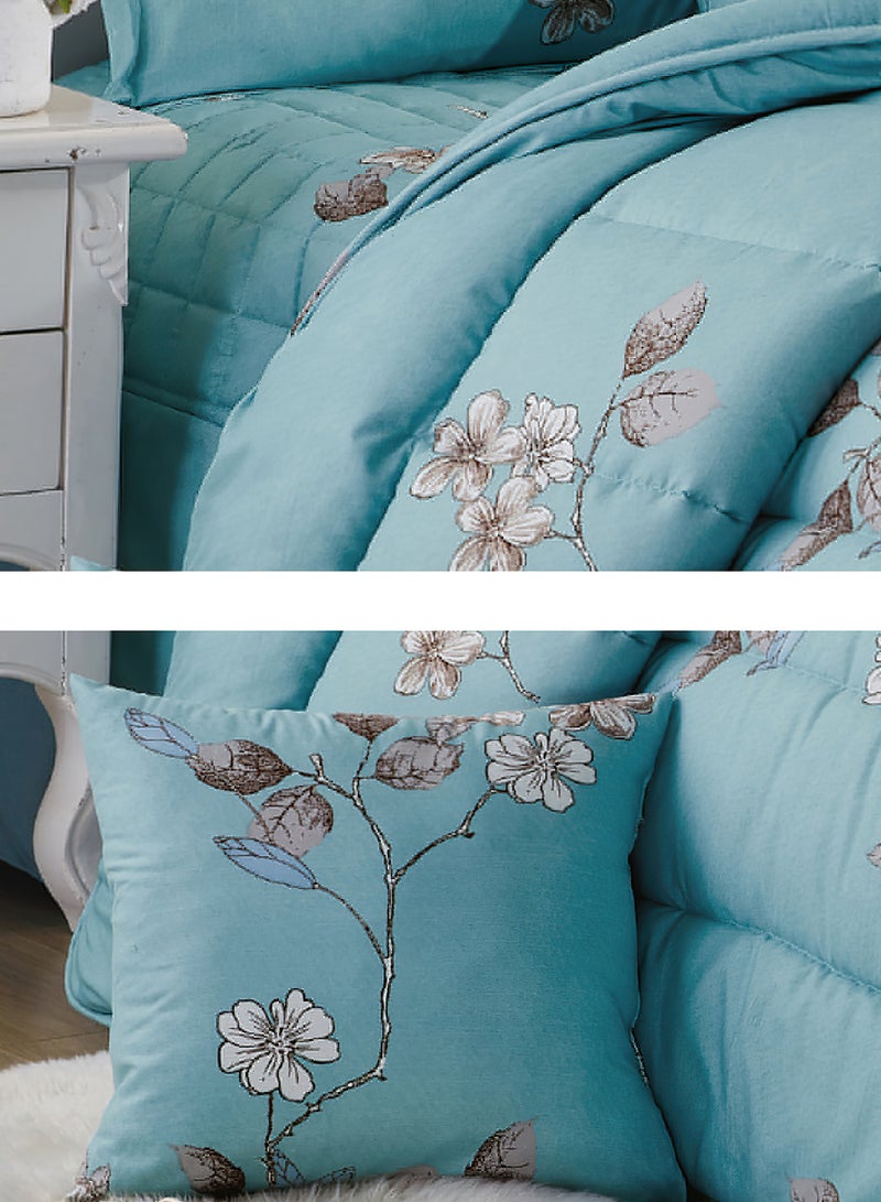 Moon Bed In A Bag Medium Filling King Size Comforter Set, 10 Pcs Floral Bedding Set Size 220 X 240 Cm with Comforter, Quilted Bed Skirt, Pillowcases, Cushion & Bedroom Slipper, Multicolor  - Image 3