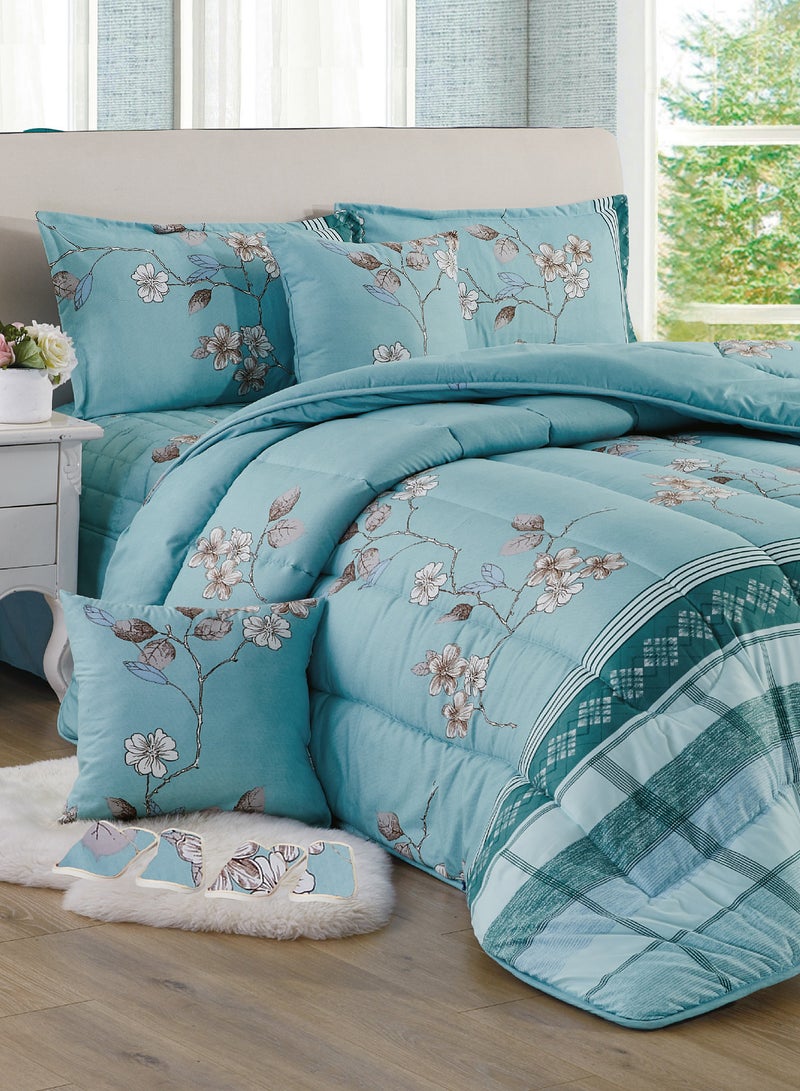 Moon Bed In A Bag Medium Filling King Size Comforter Set, 10 Pcs Floral Bedding Set Size 220 X 240 Cm with Comforter, Quilted Bed Skirt, Pillowcases, Cushion & Bedroom Slipper, Multicolor  - Image 1