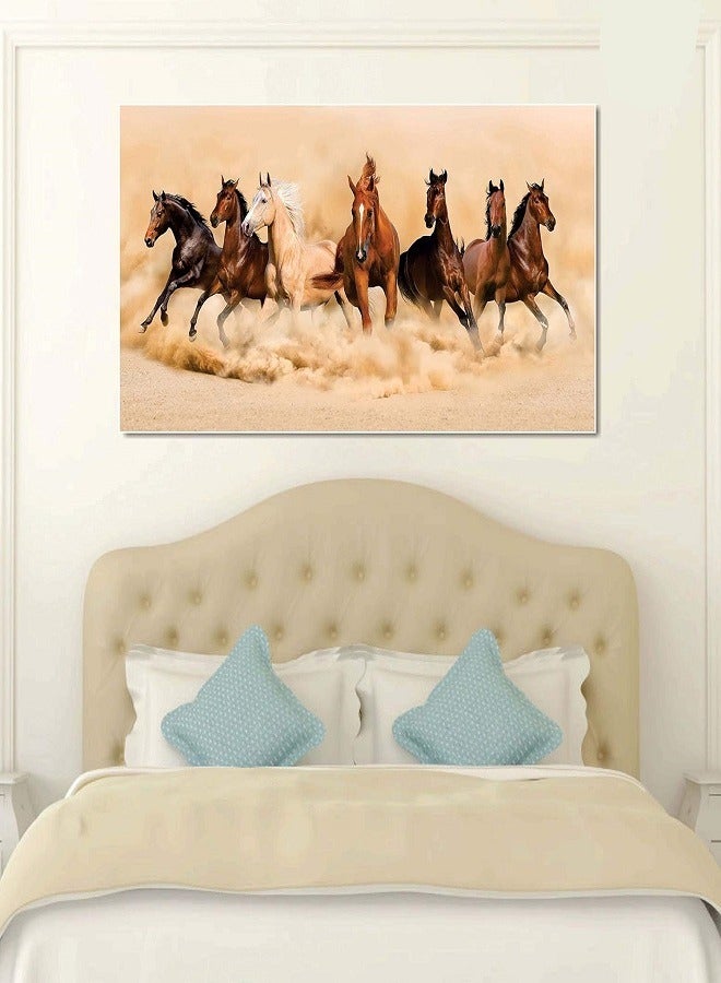 Today Idea SUANQ AH Decals Wall Art Motivational Home Vastu 7 Horses Running Inpirational Canvas Painting for Living Bed Room (Size - 40 cm X 80 cm) - Image 2