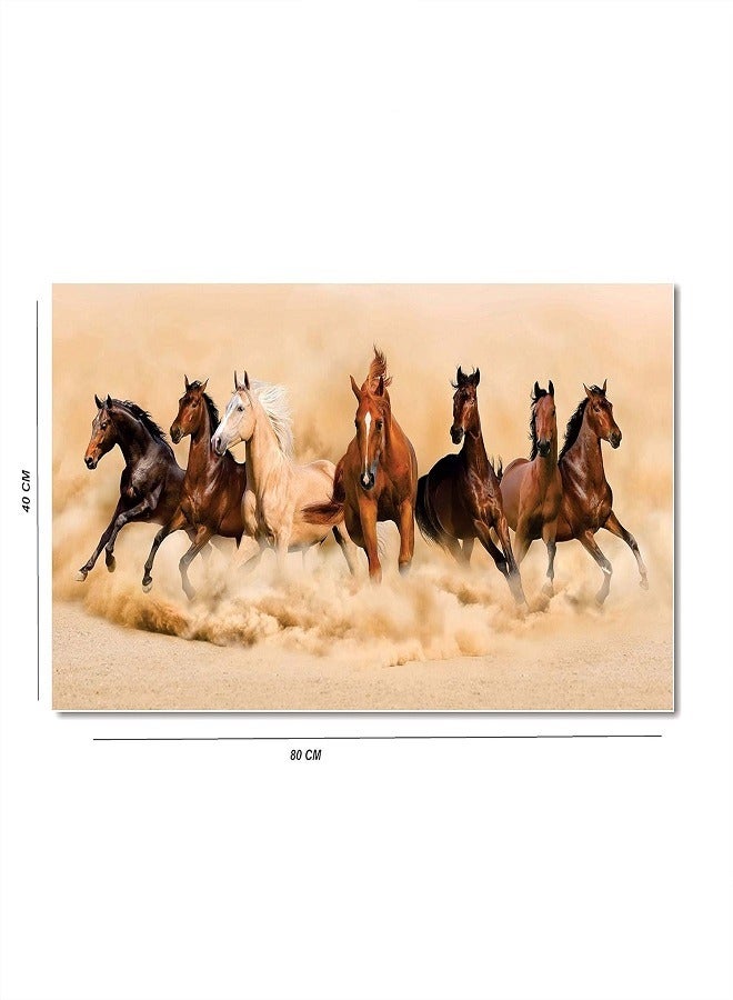 Today Idea SUANQ AH Decals Wall Art Motivational Home Vastu 7 Horses Running Inpirational Canvas Painting for Living Bed Room (Size - 40 cm X 80 cm) - Image 4