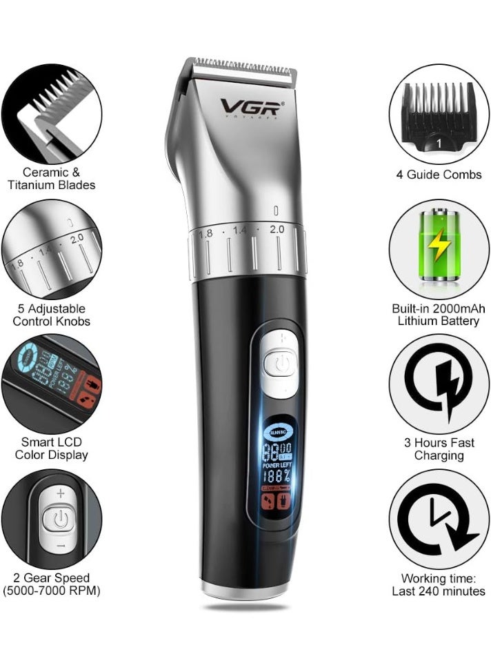 VGR Hair Clippers, Professional Hair Cutting Kit for Men, USB Cord/Cordless Rechargeable Hair Trimmer Set with LED Display, Model V-069 - Image 3