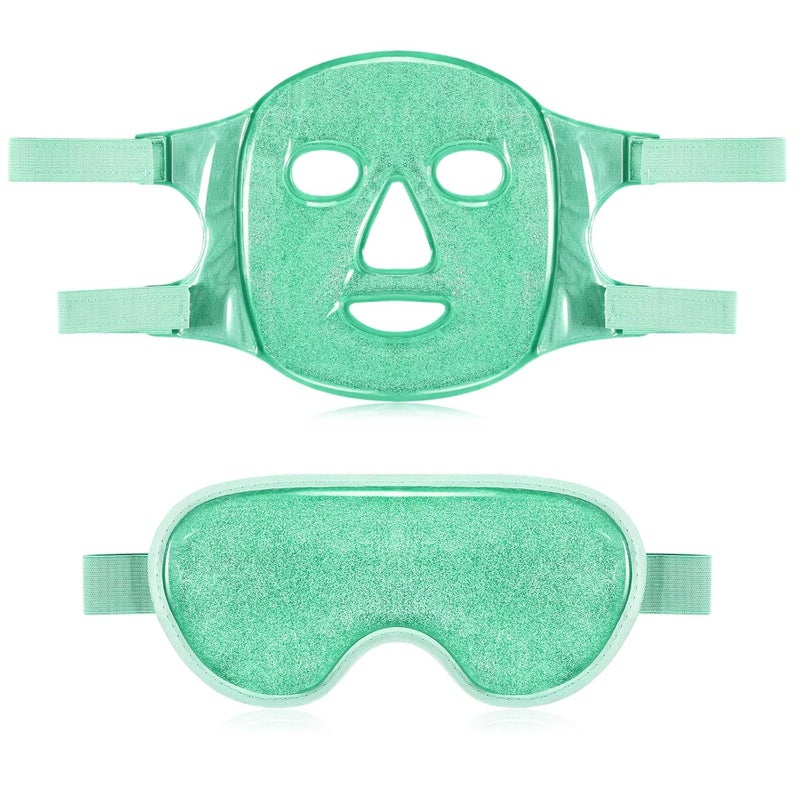 Geyoga Gel Ice Face Eye Mask Cooling Face Eye Masks for Reducing Puffiness Dark Circles Redness Pain Relief Migraine Stress HotCold Pack Compress with Soft Plush BackingGreen