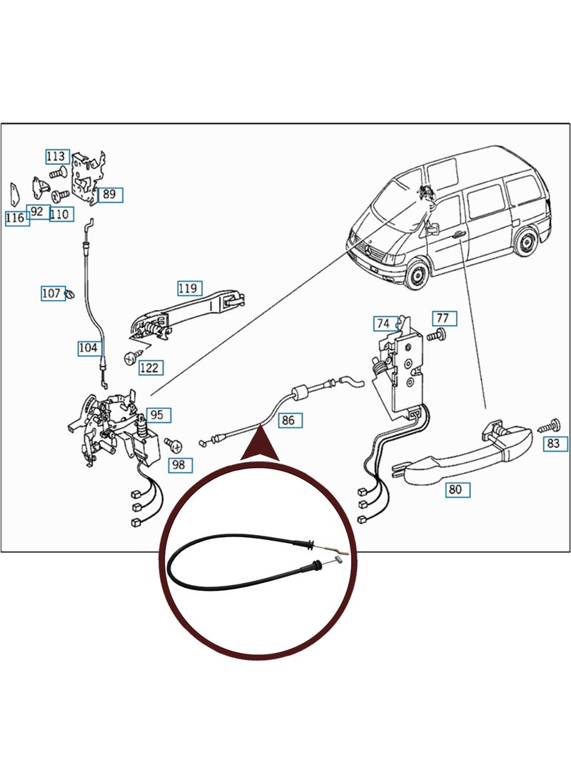 Bross Otomotiv Bross Automotive BDP630 Front Door Inner Opening Wire for Mercedes Vito W638 6387600404  - Image 2