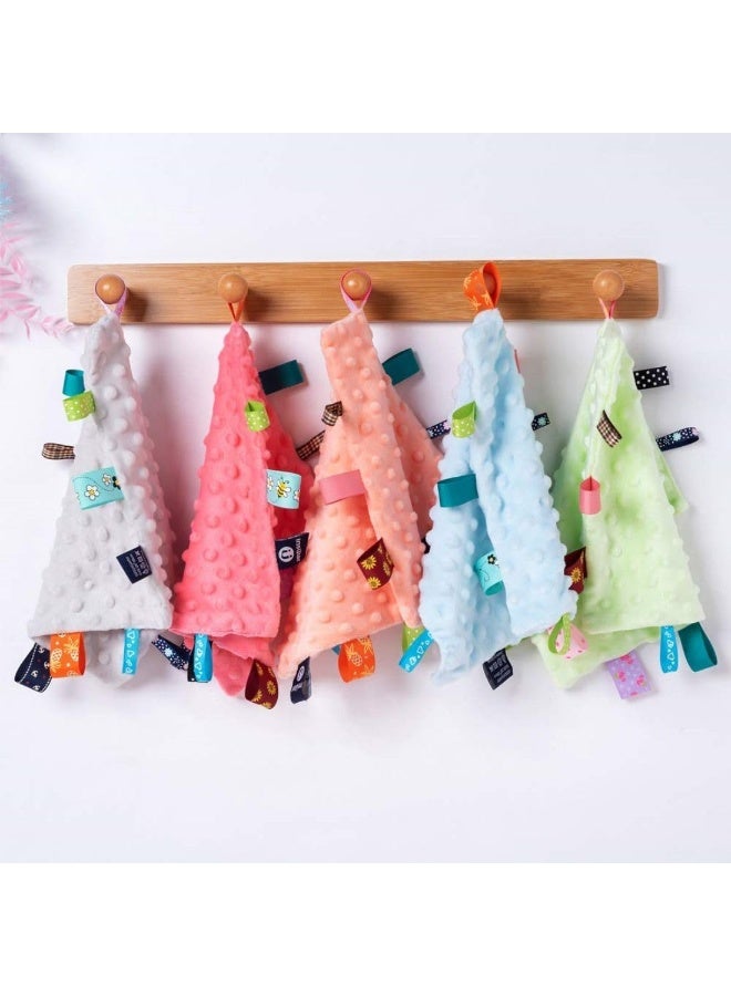 Mumoo Bear Mumoo Bear Baby Tag Security Blanket Soft Touch Plush Blanket with Colorful Tags Infant Appease Blanket with Ribbon Tag 10 x 10 inches Square Blanket 5-pack  - Image 1