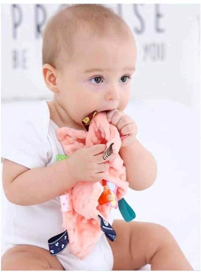 Mumoo Bear Mumoo Bear Baby Tag Security Blanket Soft Touch Plush Blanket with Colorful Tags Infant Appease Blanket with Ribbon Tag 10 x 10 inches Square Blanket 5-pack  - Image 3
