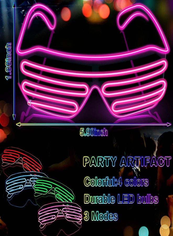 TOODOO 4 Pairs Shutter Wire Neon Rave Glasses Light up Led Glasses Flashing Sunglasses Glow in The Dark Costume Party Favors for Women Men 80s Party Nightclubs Concert Masquerade Cosplay - Image 2
