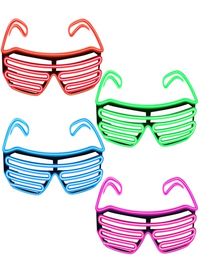 TOODOO 4 Pairs Shutter Wire Neon Rave Glasses Light up Led Glasses Flashing Sunglasses Glow in The Dark Costume Party Favors for Women Men 80s Party Nightclubs Concert Masquerade Cosplay - Image 1