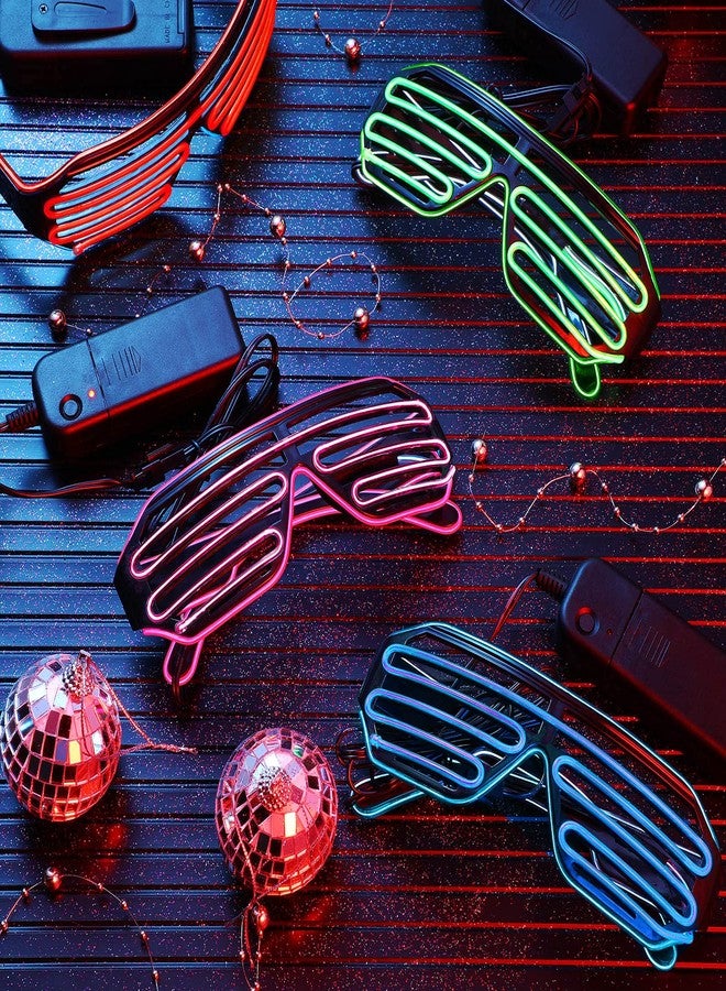 TOODOO 4 Pairs Shutter Wire Neon Rave Glasses Light up Led Glasses Flashing Sunglasses Glow in The Dark Costume Party Favors for Women Men 80s Party Nightclubs Concert Masquerade Cosplay - Image 4