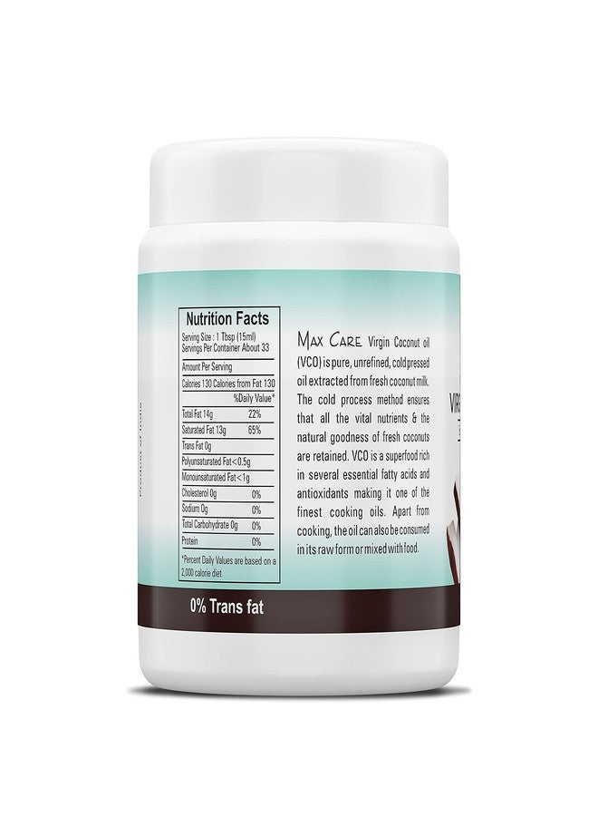 MAX CARE Maxcare Virgin Coconut Oil (Cold Pressed) 500ML Wide Mouth - Image 3