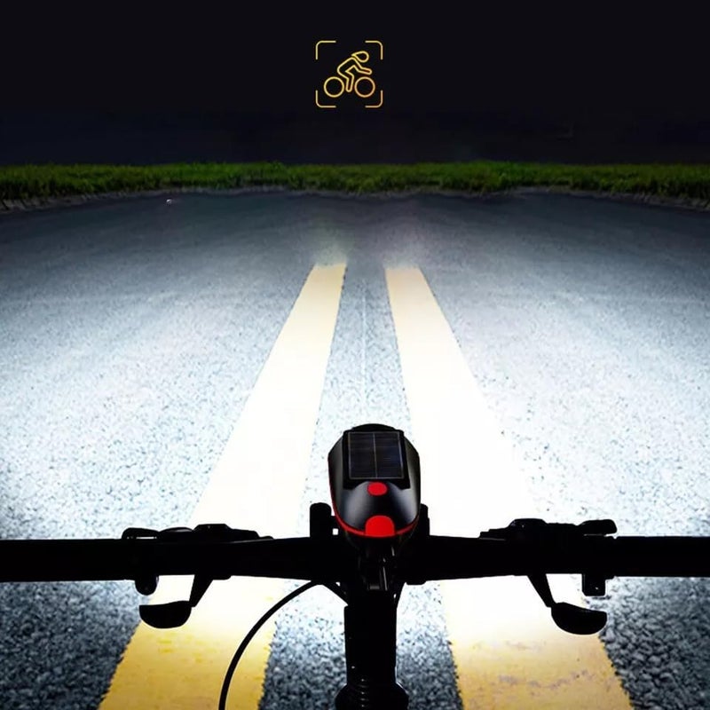 Linist Solar & USB Rechargeable Bicycle Headlight with 140dB Horn – 250 Lumens LED Cycle Light with 3 Modes, Loud Cycle Bell, Mounting Bracket – Waterproof Bicycle Front Light (Color May Vary) - Image 2