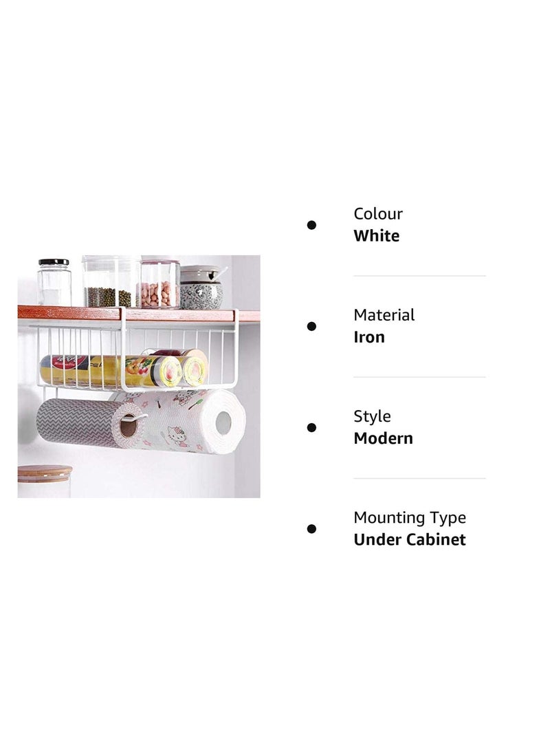 FORKLS FORKLS Multifunctional Under Cabinet Wire Rack Storage Organizer with Tissue Holder, White, 1 Pack  - Image 4