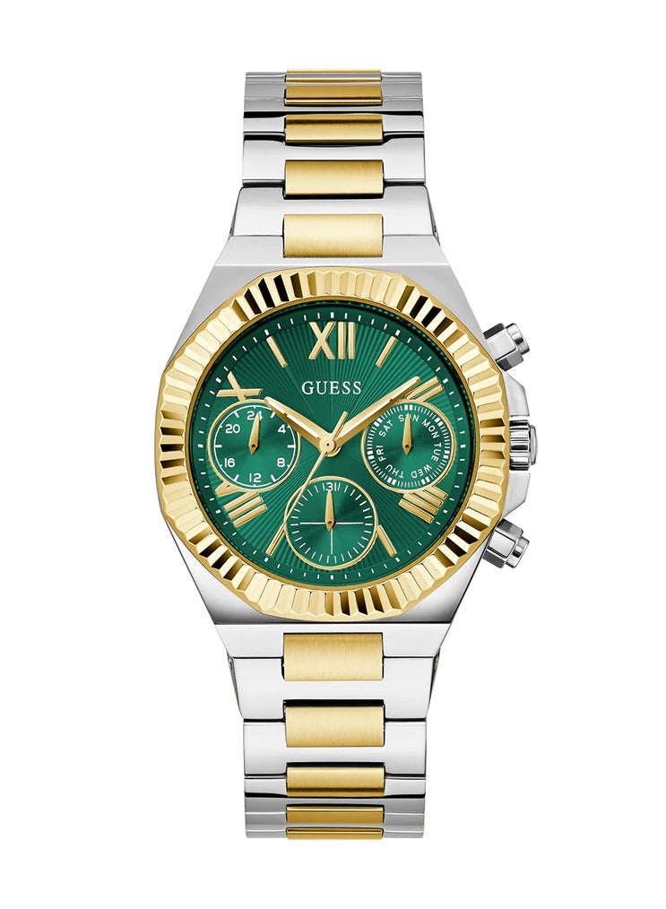 GUESS Ladies 2-Tone Stainless Steel Multi-Function Watch 38mm Green Dial Quartz – GW0769L4 - Image 1
