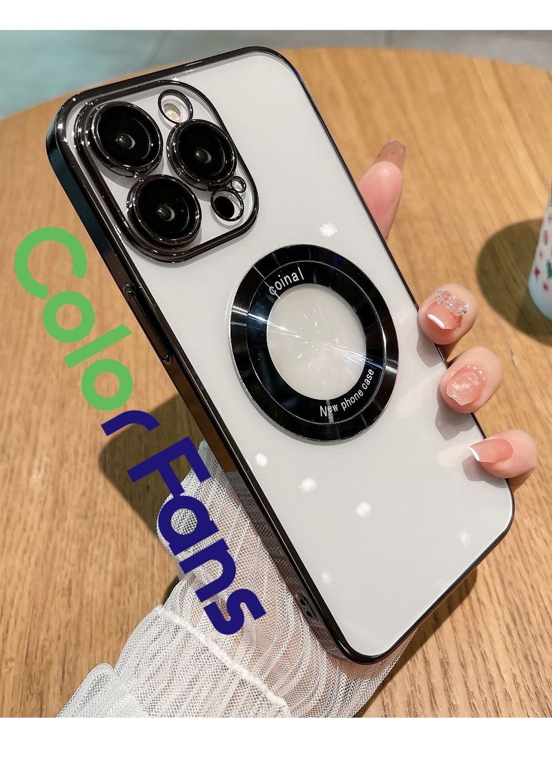 Color Fans - for iPhone 13 Pro Case Magnetic Compatible with Magsafe Glass Lens Camera Protector Logo View Hard Luxury Phone Case for Women Men Transparent Cover Black - Image 1