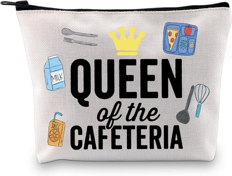 GJTIM Lunch Lady Gift Queen of the Cafeteria Makeup Bag Cafeteria Worker Appreciation Gift for Lunch Workers (Cafeteria Queen Bag)