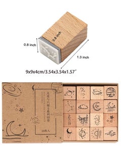 KASTWAVE 16 Pcs Lot Vintage Star Moon Cloud Decoration Stamp Wooden Rubber Stamps for DIY Crafts, Card Making, Calendar  - Image 2