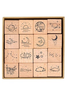 KASTWAVE 16 Pcs Lot Vintage Star Moon Cloud Decoration Stamp Wooden Rubber Stamps for DIY Crafts, Card Making, Calendar  - Image 1