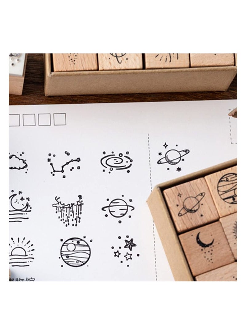 KASTWAVE 16 قطعة مجموعة طوابع زخرفية نجمة قمر سحابة من الخشب للهوايات اليدوية، صنع بطاقات، تقويم - Image 4