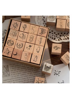 KASTWAVE 16 Pcs Lot Vintage Star Moon Cloud Decoration Stamp Wooden Rubber Stamps for DIY Crafts, Card Making, Calendar  - Image 3