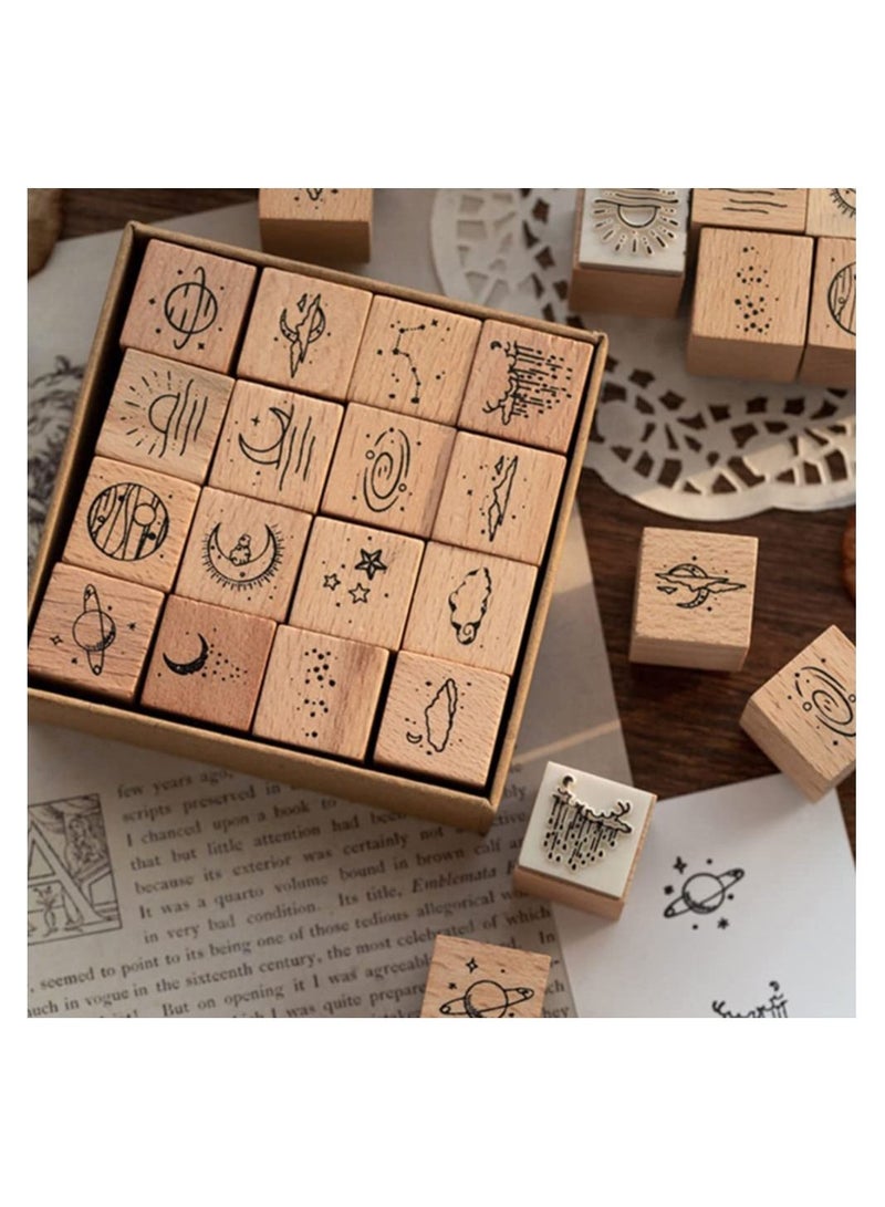 KASTWAVE 16 قطعة مجموعة طوابع زخرفية نجمة قمر سحابة من الخشب للهوايات اليدوية، صنع بطاقات، تقويم - Image 3