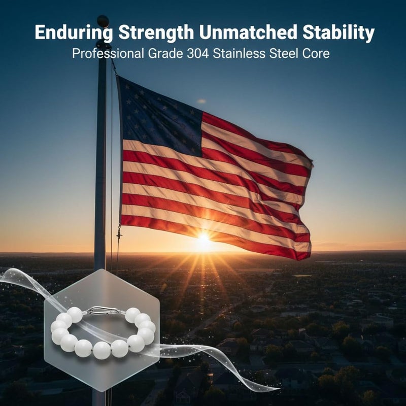 Flagpole Accessories, 2 Pcs White 13-Bead Stainless Steel Retainer Loop Set, for Flag Poles - Image 2