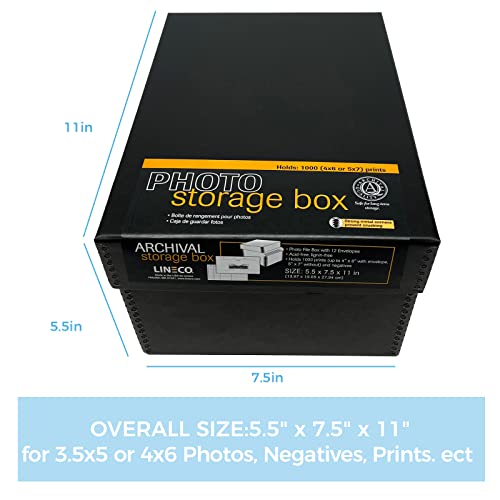 Lineco 4x6 Photo Storage Box, with 12 Acid-Free Envelopes, Holds Up to 1000 3.5" x 5", or 4" x 6" Photos, Metal Edge Archival Storage Box for Photos Stickers Stamps Seeds, 5.5x7.5x11. Black - Image 2