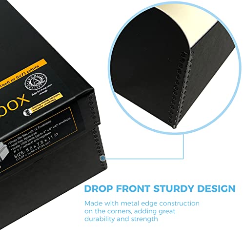Lineco 4x6 Photo Storage Box, with 12 Acid-Free Envelopes, Holds Up to 1000 3.5" x 5", or 4" x 6" Photos, Metal Edge Archival Storage Box for Photos Stickers Stamps Seeds, 5.5x7.5x11. Black - Image 4