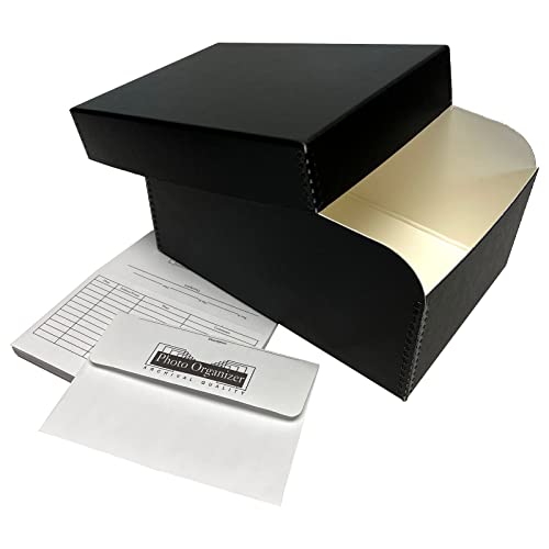 Lineco 4x6 Photo Storage Box, with 12 Acid-Free Envelopes, Holds Up to 1000 3.5" x 5", or 4" x 6" Photos, Metal Edge Archival Storage Box for Photos Stickers Stamps Seeds, 5.5x7.5x11. Black - Image 1