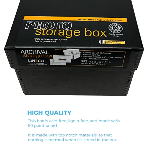 Lineco 4x6 Photo Storage Box, with 12 Acid-Free Envelopes, Holds Up to 1000 3.5" x 5", or 4" x 6" Photos, Metal Edge Archival Storage Box for Photos Stickers Stamps Seeds, 5.5x7.5x11. Black - Image 5