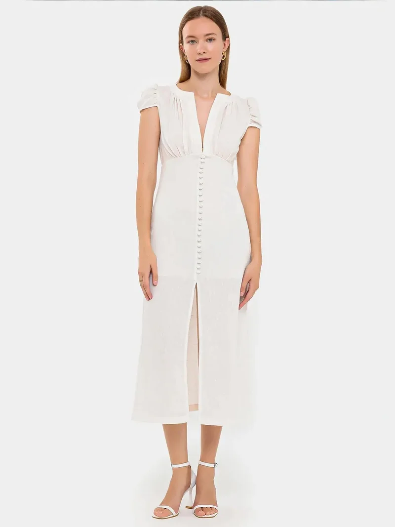 HICCUP Buttoned Midi Dress with Cap Sleeves