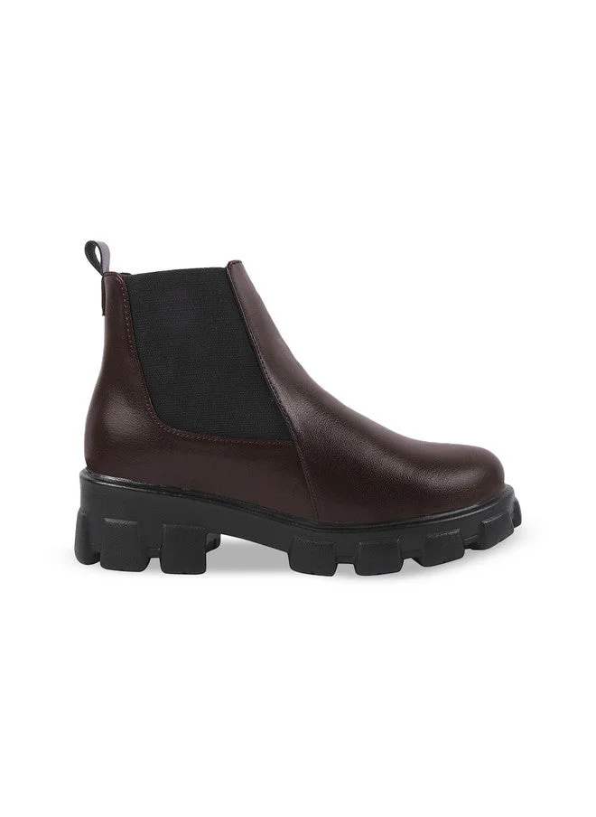 شوتوبيا Shoetopia Women's Chunky Chelsea Boots –  Ankle Booties with Lug Sole, Slip-On Elastic Side Panels, Stylish Fall/Winter Footwear