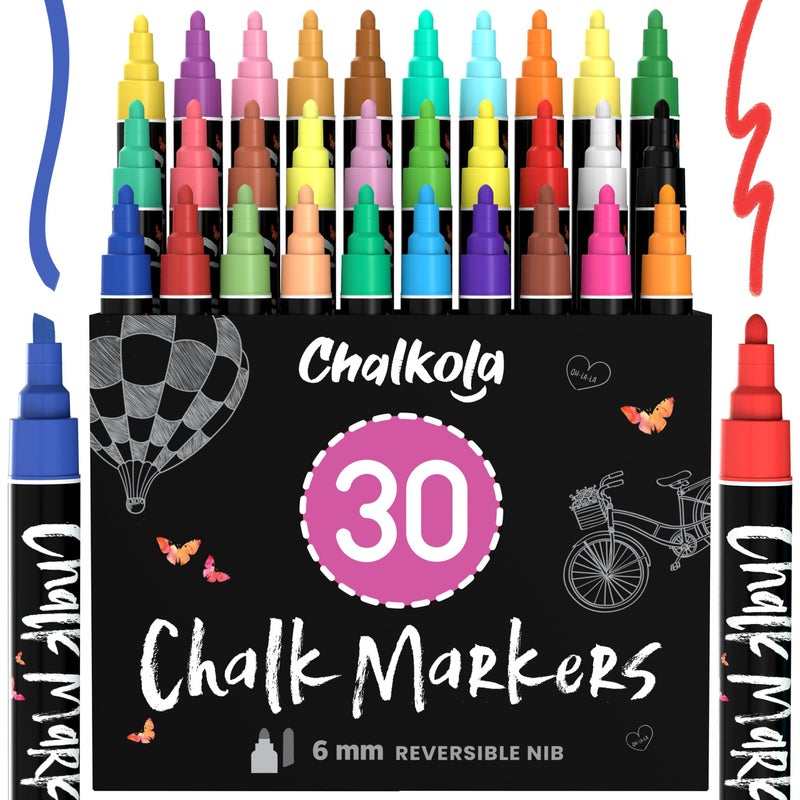 Chalkola Liquid Chalk Markers Erasable 30 Pack 6mm Pastel Neon Chalk Pens Wet Wipe Washable Paint for Chalkboard Sign Blackboards Car Window Glass Bistro Board Mirror 6mm Reversible Tip - Image 2
