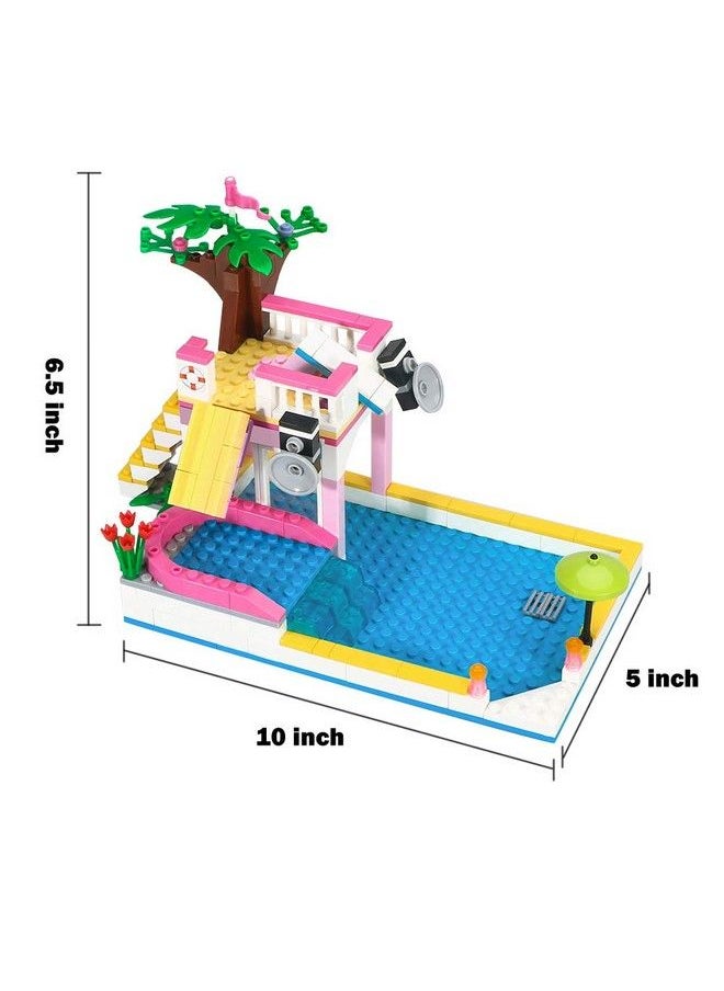 BRICK STORY Dream Girls Friends Summer Pool Party Building Toys Sets With Diving Platform Slides Juice Bar Sun Lounger Resort Swimming Pool Building Blocks Kits Gift For Kids Aged 6 12 (302 Pcs)  - Image 3