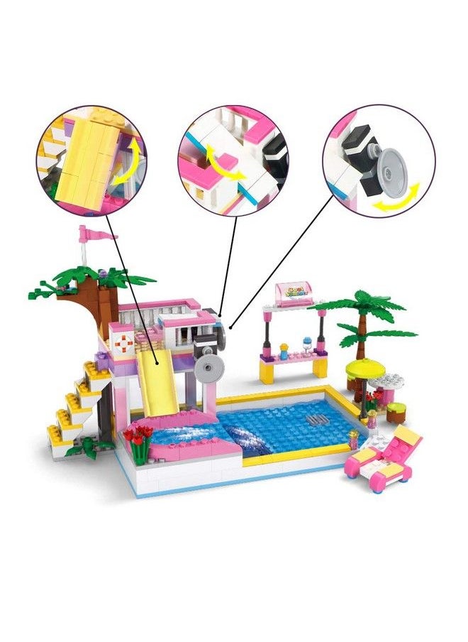 BRICK STORY Dream Girls Friends Summer Pool Party Building Toys Sets With Diving Platform Slides Juice Bar Sun Lounger Resort Swimming Pool Building Blocks Kits Gift For Kids Aged 6 12 (302 Pcs)  - Image 4
