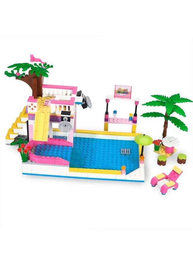 BRICK STORY Dream Girls Friends Summer Pool Party Building Toys Sets With Diving Platform Slides Juice Bar Sun Lounger Resort Swimming Pool Building Blocks Kits Gift For Kids Aged 6 12 (302 Pcs)  - Image 5