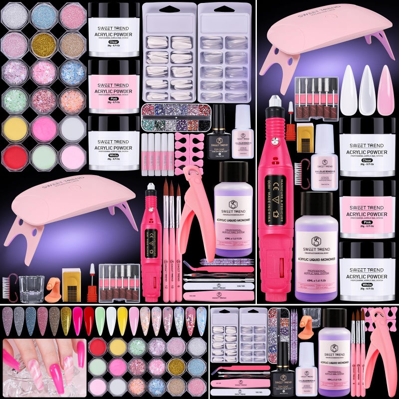 SWEET TREND Acrylic Nail Kit for Beginners: Professional Acrylic Powder Set with Everything for Starter - U V Light Nail Drill and Liquid - Full Tools Decoration Tech Gifts for Home Salon Women - Image 1