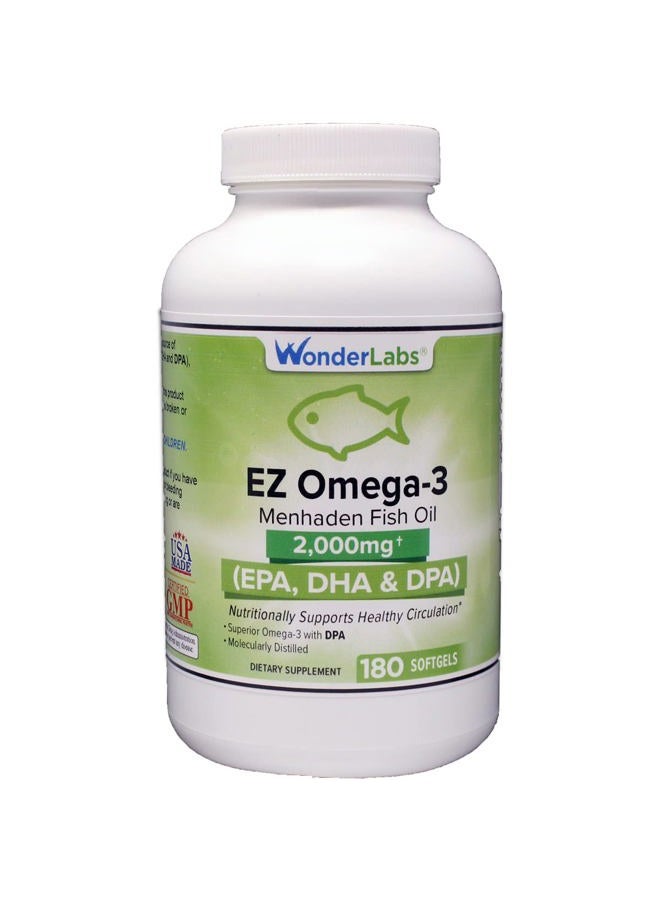 Wonder Laboratories EZ Omega-3 Atlantic Menhaden Fish Oil Supplement 2000 mg, Burpless, Made in The USA, Perfect Balance of EPA+ DHA + DPA 180 Softgels - Image 1