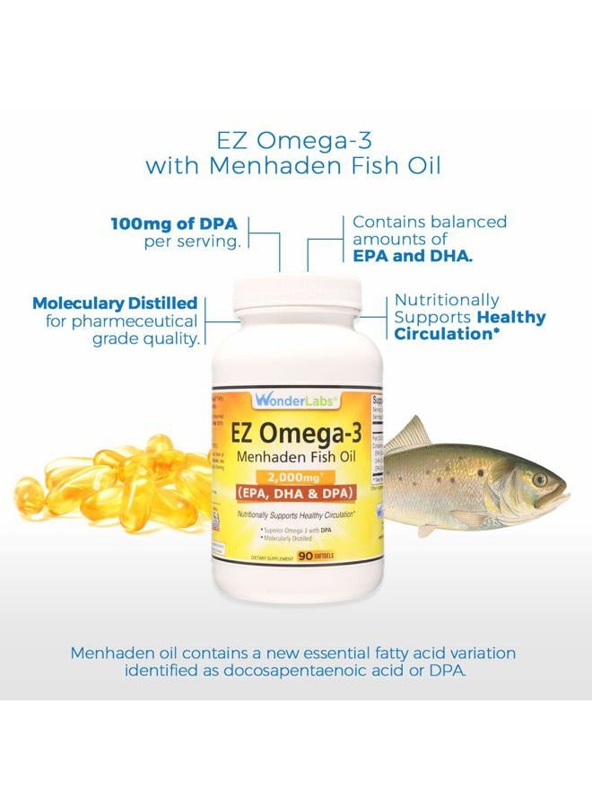 Wonder Laboratories EZ Omega-3 Atlantic Menhaden Fish Oil Supplement 2000 mg, Burpless, Made in The USA, Perfect Balance of EPA+ DHA + DPA 180 Softgels - Image 3