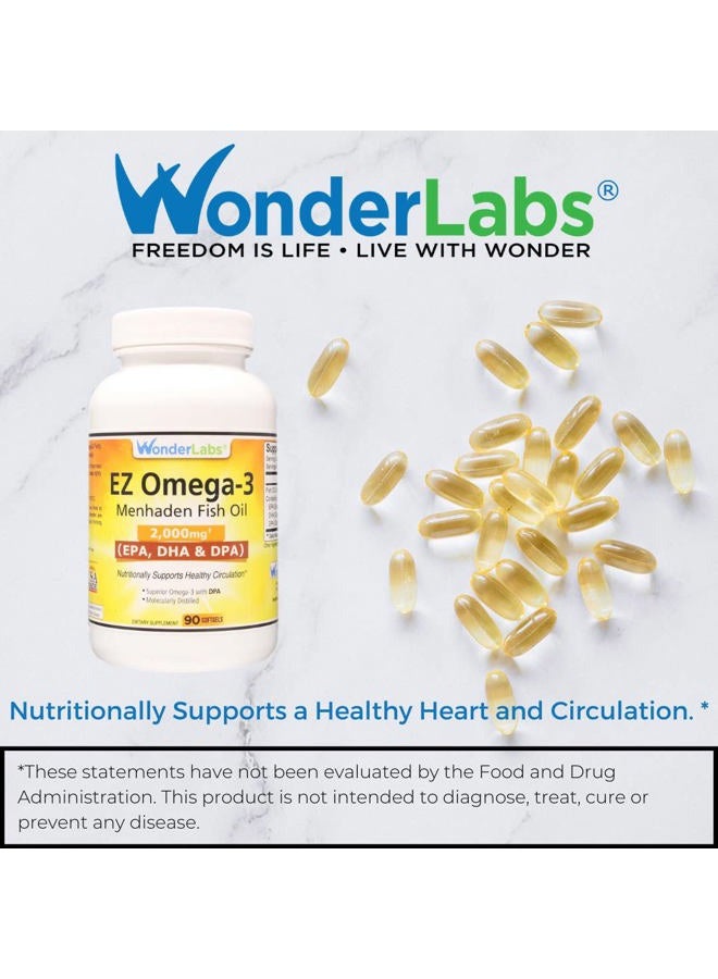 Wonder Laboratories EZ Omega-3 Atlantic Menhaden Fish Oil Supplement 2000 mg, Burpless, Made in The USA, Perfect Balance of EPA+ DHA + DPA 180 Softgels - Image 4