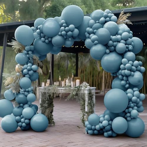 Pinbra Dusty Blue Balloon Double Stuffed Slate Baby Blue Balloons Different Sizes 18125 Inch Pastel Balloon Arch Kit for Birthday Baby Shower Gender Reveal Wedding Graduation Party Decorations - Image 1