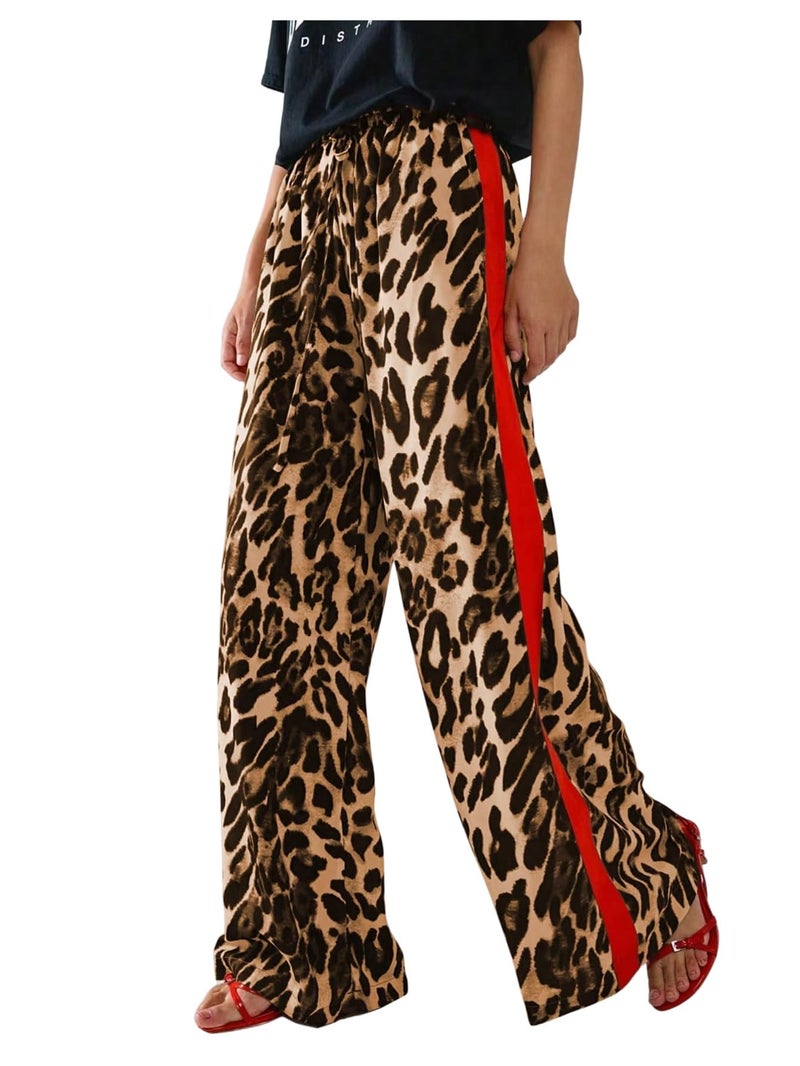 SHENHE Women's Cheetah Print Wide Leg Baggy Pants Y2k Side Loose Streetwear Trousers Yellow Large - Image 1