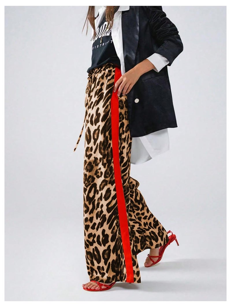 SHENHE Women's Cheetah Print Wide Leg Baggy Pants Y2k Side Loose Streetwear Trousers Yellow Large - Image 2