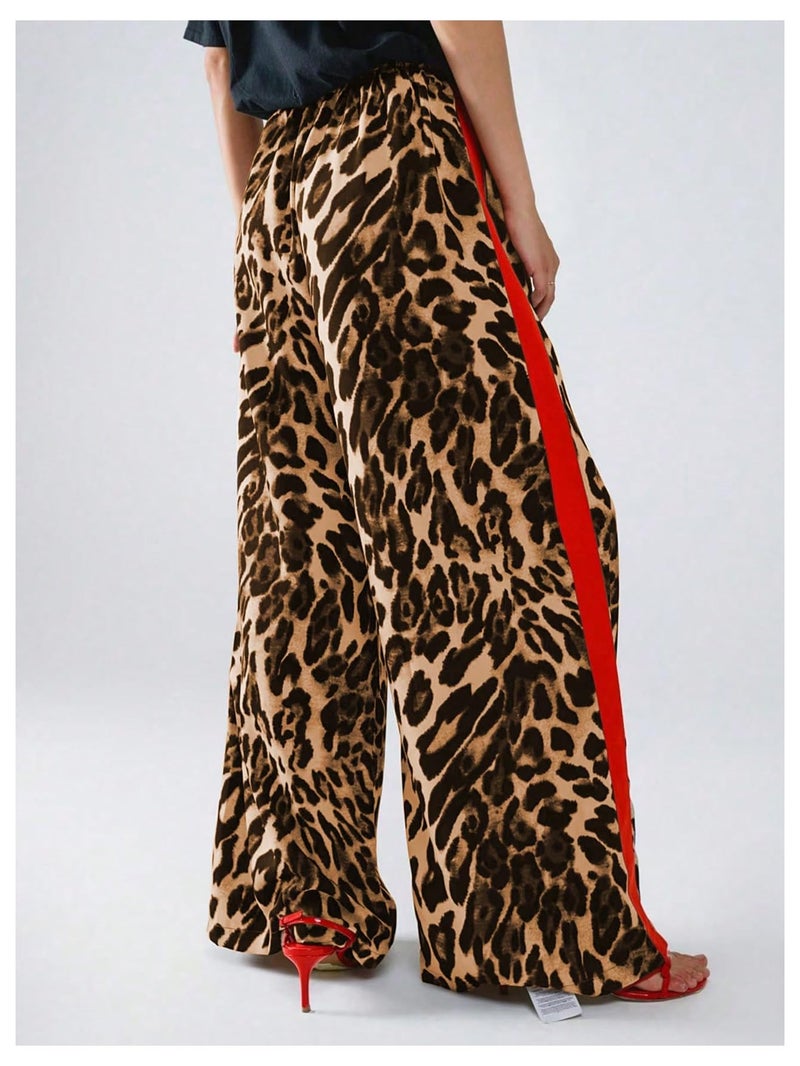 SHENHE Women's Cheetah Print Wide Leg Baggy Pants Y2k Side Loose Streetwear Trousers Yellow Large - Image 4