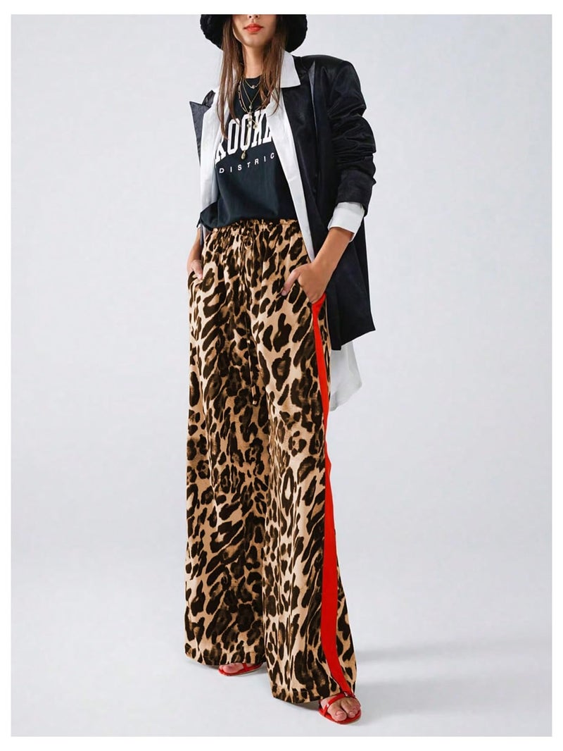 SHENHE Women's Cheetah Print Wide Leg Baggy Pants Y2k Side Loose Streetwear Trousers Yellow Large - Image 3